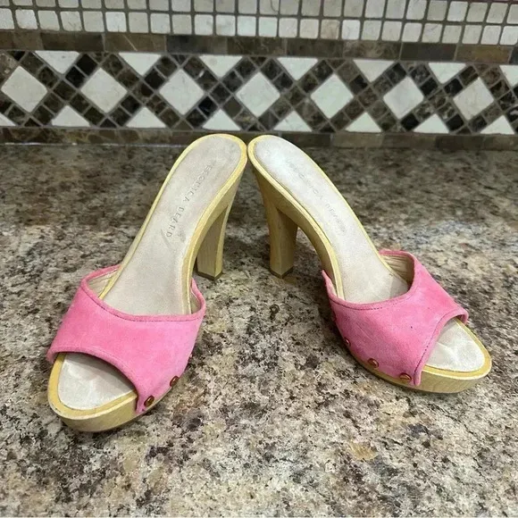 Veronica Beard Layne Block Heel Pink Suede Clog Sandals Women’s 7.5 Designer