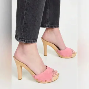 Veronica Beard Layne Block Heel Pink Suede Clog Sandals Women’s 7.5 Designer