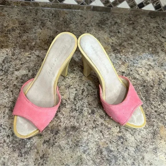 Veronica Beard Layne Block Heel Pink Suede Clog Sandals Women’s 7.5 Designer