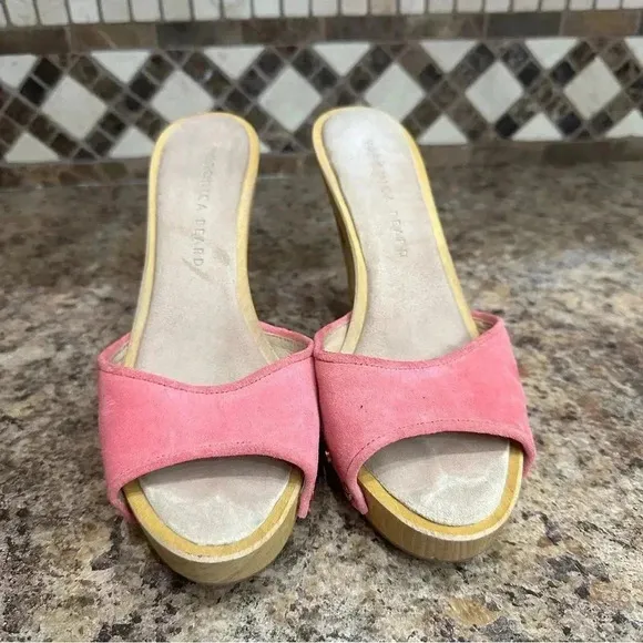 Veronica Beard Layne Block Heel Pink Suede Clog Sandals Women’s 7.5 Designer