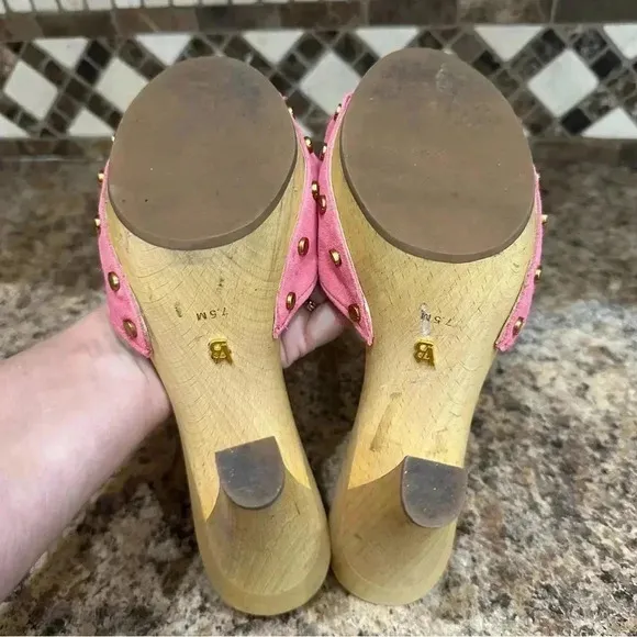 Veronica Beard Layne Block Heel Pink Suede Clog Sandals Women’s 7.5 Designer
