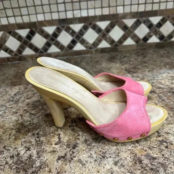 Veronica Beard Layne Block Heel Pink Suede Clog Sandals Women’s 7.5 Designer