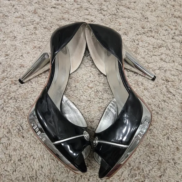 Versus versace black and Silver Peep-Toe Heels size 40
