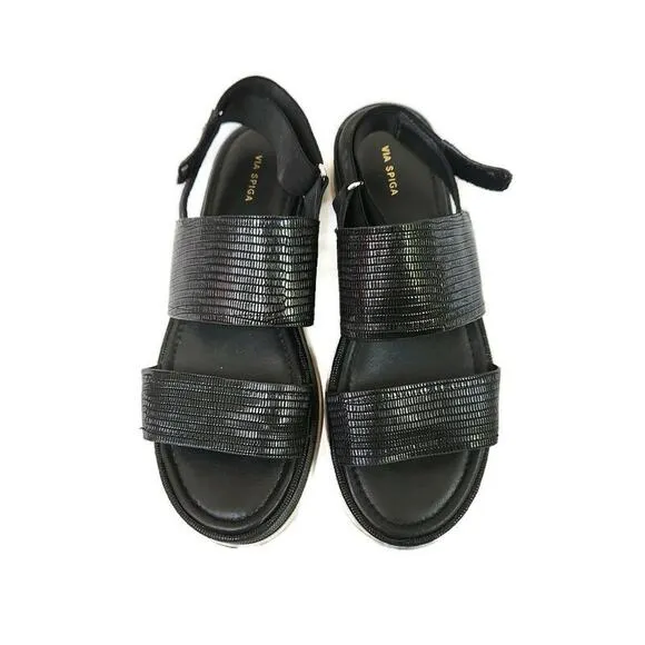 Via Spiga Gabourey2 Women's Black Leather Platform Sandals 8.5