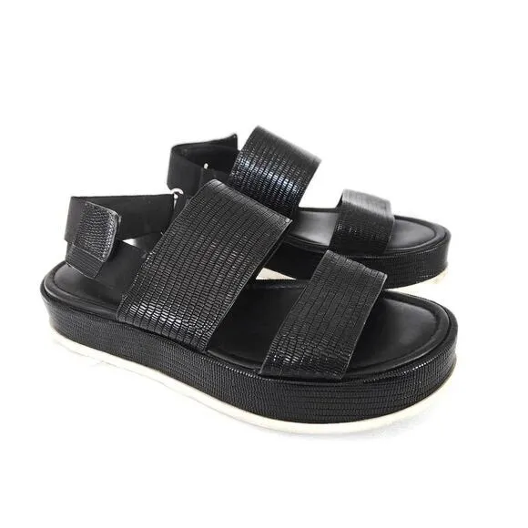 Via Spiga Gabourey2 Women's Black Leather Platform Sandals 8.5