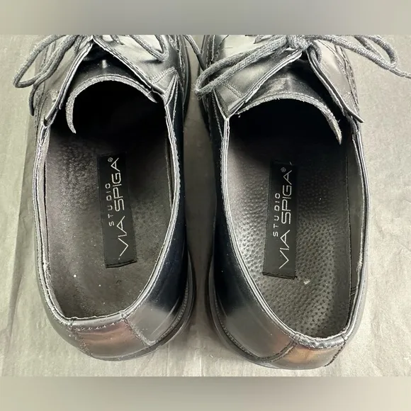 Via Spiga Studio Men's Black Leather Lace Up Dress Shoes, Sz 10