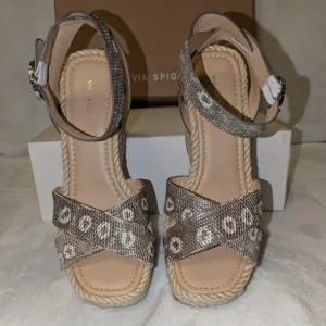 Via Spiga Women's Sesilia Espadrille Wedge Sandals Blanc White Leather Size 6.5