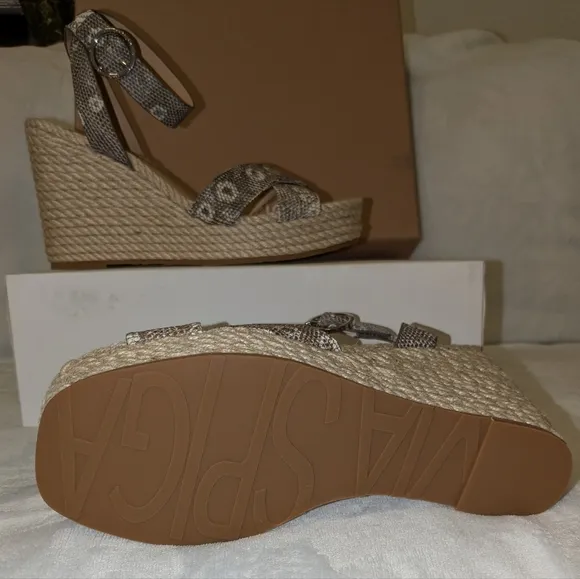 Via Spiga Women's Sesilia Espadrille Wedge Sandals Blanc White Leather Size 6.5