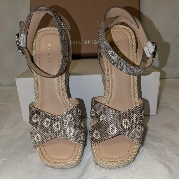 Via Spiga Women's Sesilia Espadrille Wedge Sandals Blanc White Leather Size 6.5