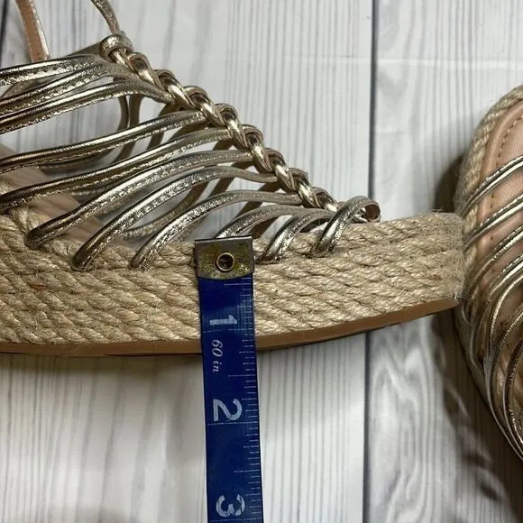 VIA SPIGA Selma Rope &amp; Metallic Leather Platform Wedge Sandals 9