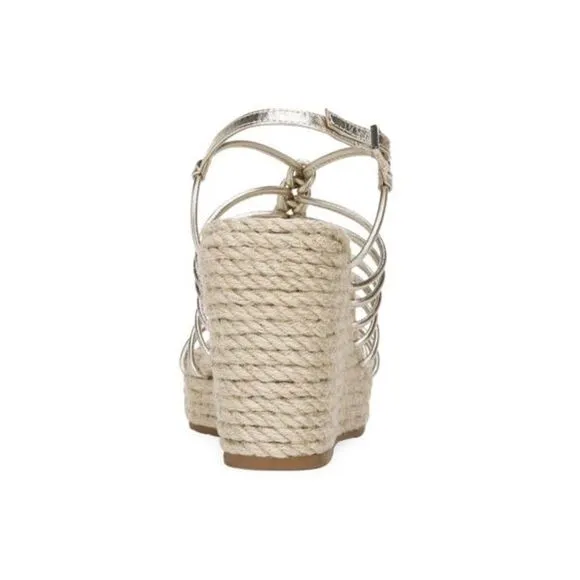 VIA SPIGA Selma Rope &amp; Metallic Leather Platform Wedge Sandals 9