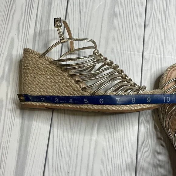 VIA SPIGA Selma Rope &amp; Metallic Leather Platform Wedge Sandals 9