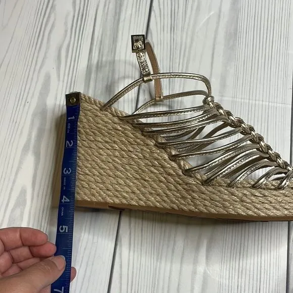 VIA SPIGA Selma Rope &amp; Metallic Leather Platform Wedge Sandals 9