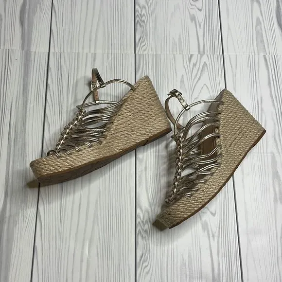 VIA SPIGA Selma Rope &amp; Metallic Leather Platform Wedge Sandals 9
