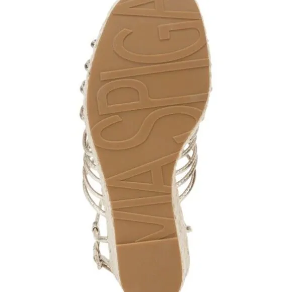 VIA SPIGA Selma Rope &amp; Metallic Leather Platform Wedge Sandals 9