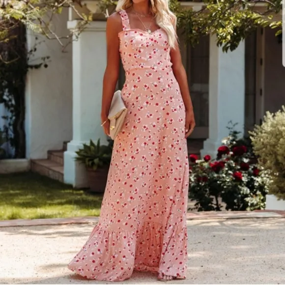 Vici Womens Ruffle Spaghetti Strap Sleeveless Floral Maxi Dress Size Med…