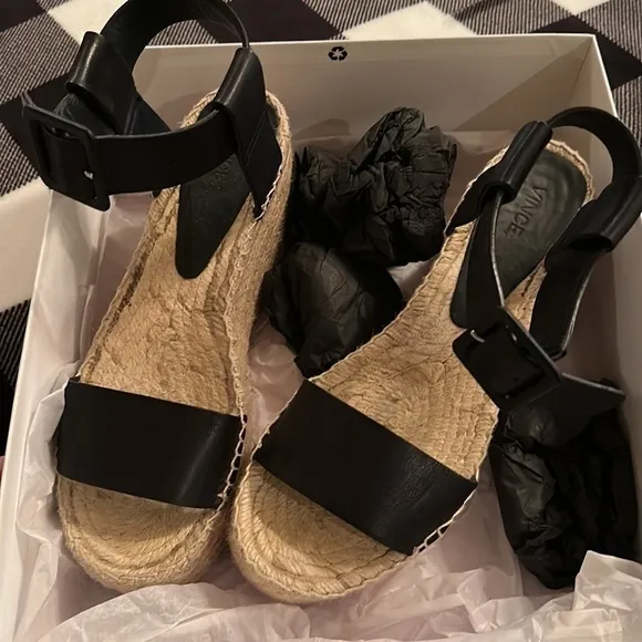 Vince Black Abby Leather Espadrille Sandals Sz8