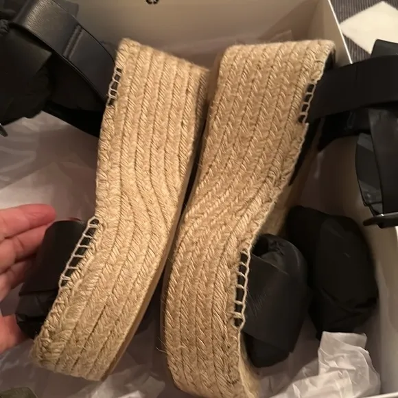 Vince Black Abby Leather Espadrille Sandals Sz8