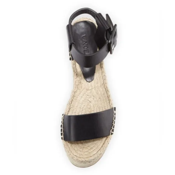 Vince Black Abby Leather Espadrille Sandals Sz8
