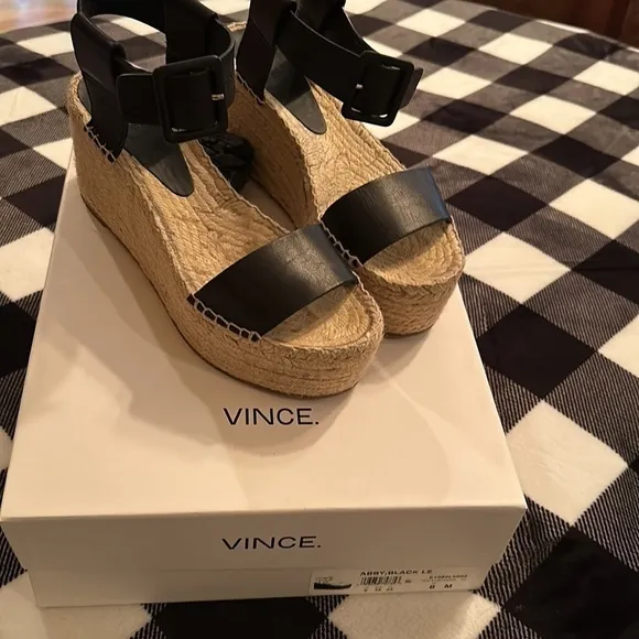 Vince Black Abby Leather Espadrille Sandals Sz8
