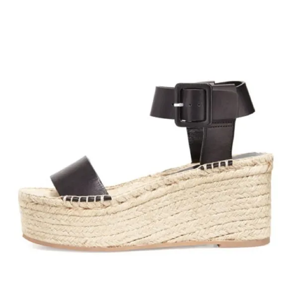 Vince Black Abby Leather Espadrille Sandals Sz8