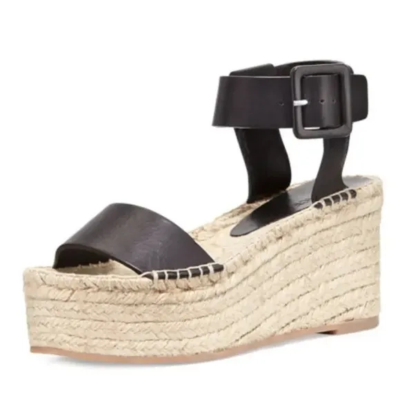 Vince Black Abby Leather Espadrille Sandals Sz8