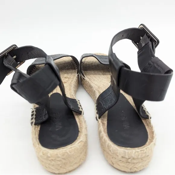 VINCE Black Leather Croc Embossed Platform Espadrille Sandals NWT Size 10