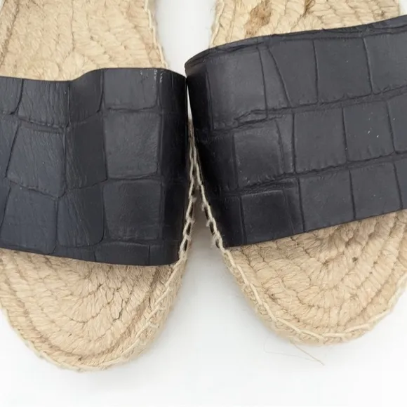 VINCE Black Leather Croc Embossed Platform Espadrille Sandals NWT Size 10