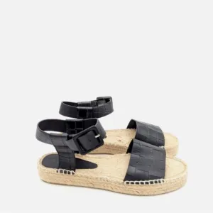 VINCE Black Leather Croc Embossed Platform Espadrille Sandals NWT Size 10