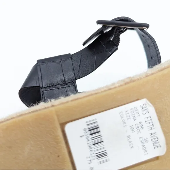 VINCE Black Leather Croc Embossed Platform Espadrille Sandals NWT Size 10