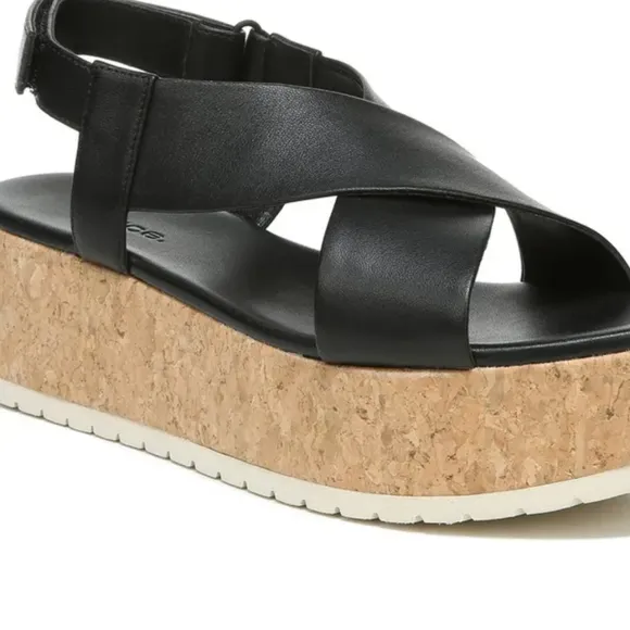 VINCE Black Leather Platform Sandal