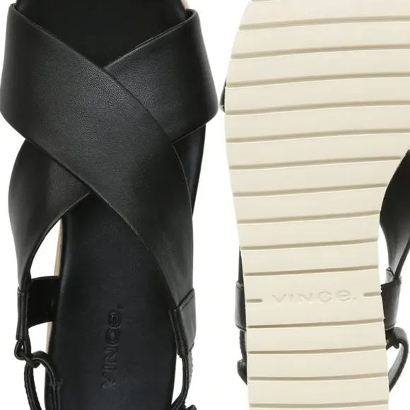 VINCE Black Leather Platform Sandal