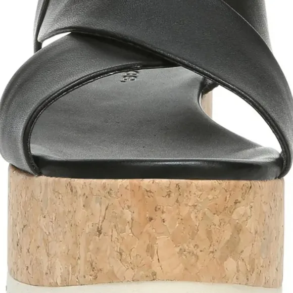 VINCE Black Leather Platform Sandal