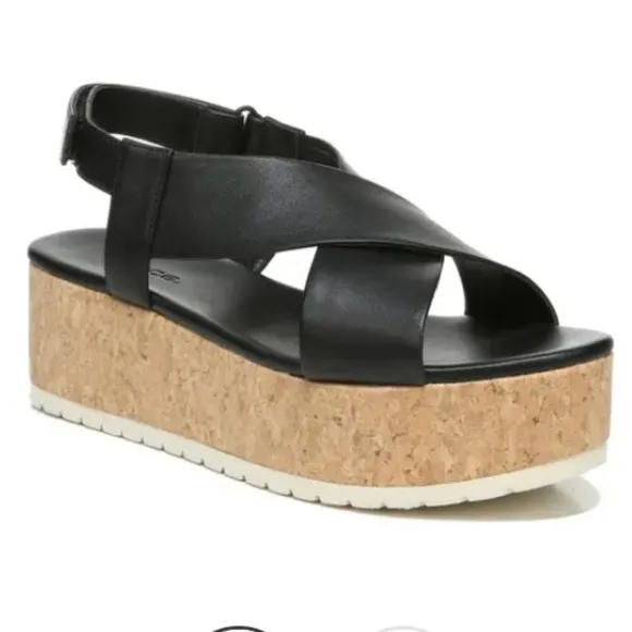 VINCE Black Leather Platform Sandal