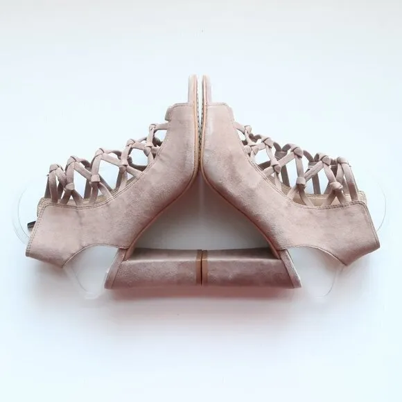 Vince Camuto Beige Suede Leather Peep Toe Slingback Bootie Shoes / Ankle Boots