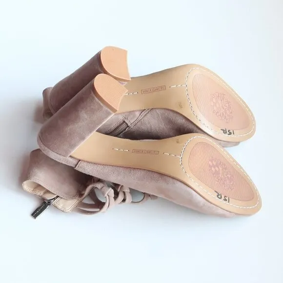 Vince Camuto Beige Suede Leather Peep Toe Slingback Bootie Shoes / Ankle Boots