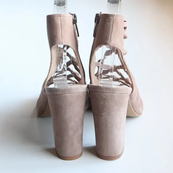 Vince Camuto Beige Suede Leather Peep Toe Slingback Bootie Shoes / Ankle Boots