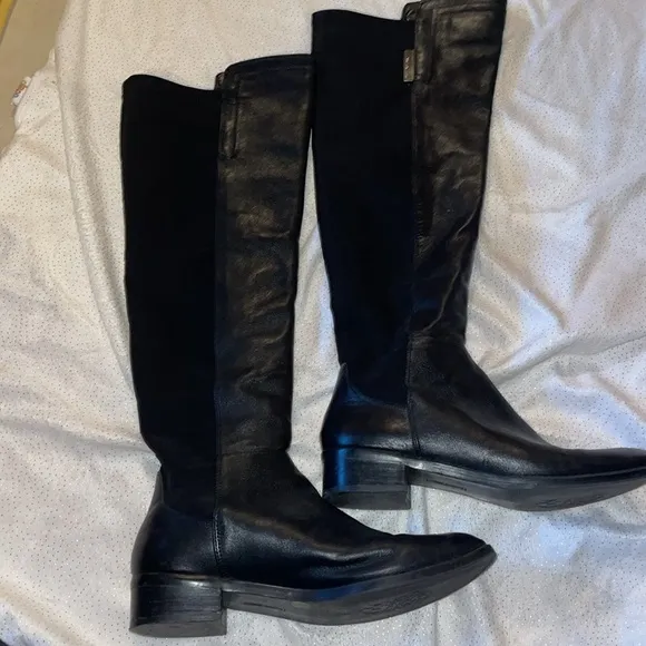 Vince Camuto Black Sleek Over the Knee Boots with Gold Zipper