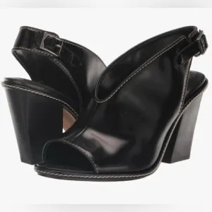 Vince Camuto Fandree Women Slingback Heel Sandal 11 Black Leather Peep Toe Stack