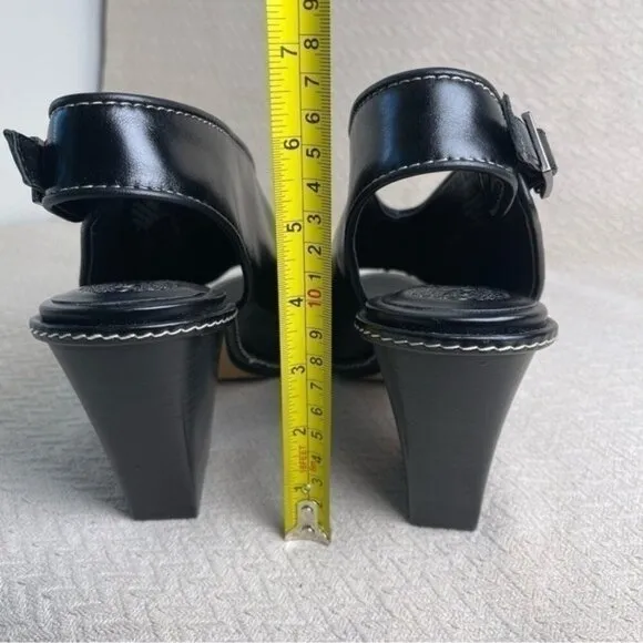 Vince Camuto Fandree Women Slingback Heel Sandal 11 Black Leather Peep Toe Stack