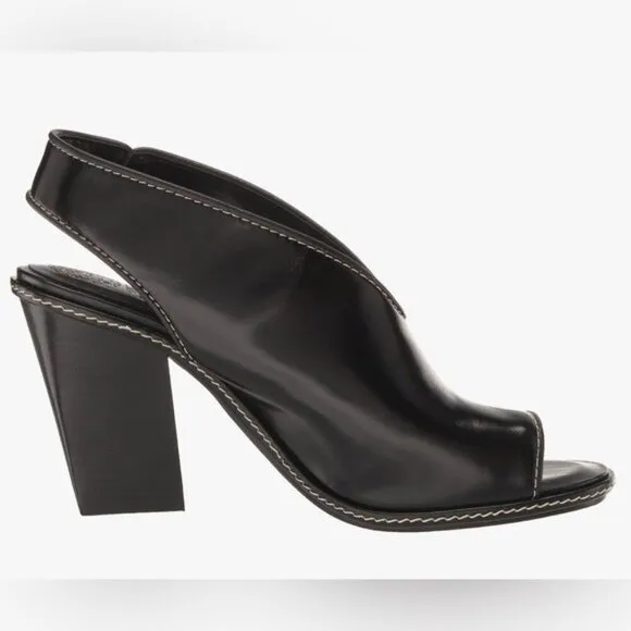Vince Camuto Fandree Women Slingback Heel Sandal 11 Black Leather Peep Toe Stack