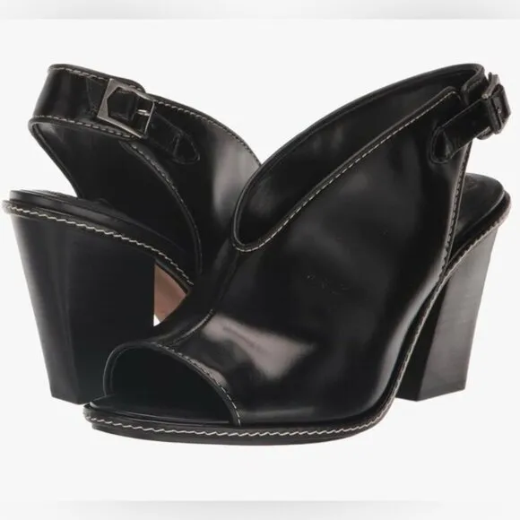 Vince Camuto Fandree Women Slingback Heel Sandal 11 Black Leather Peep Toe Stack
