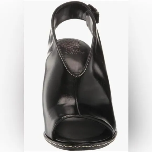 Vince Camuto Fandree Women Slingback Heel Sandal 11 Black Leather Peep Toe Stack