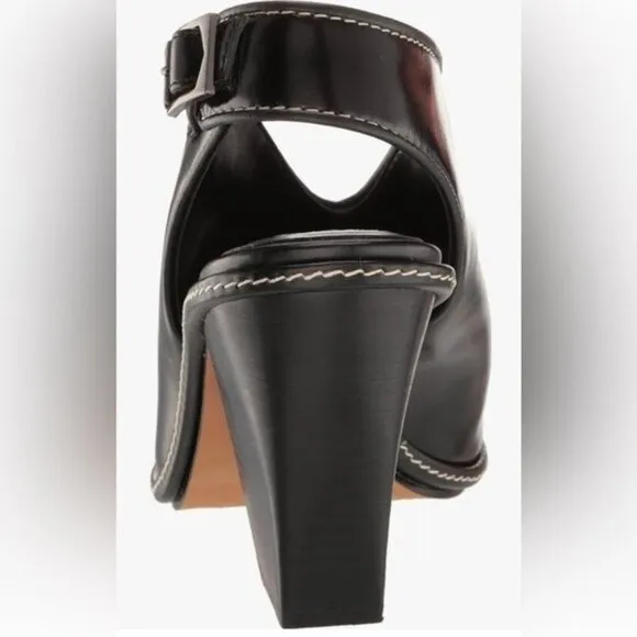 Vince Camuto Fandree Women Slingback Heel Sandal 11 Black Leather Peep Toe Stack