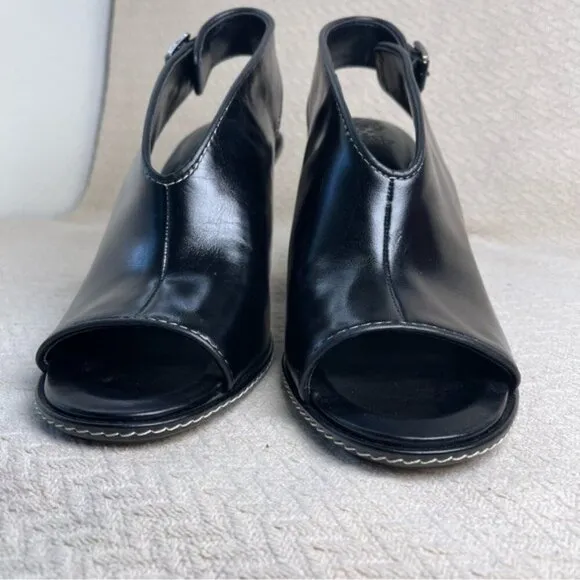 Vince Camuto Fandree Women Slingback Heel Sandal 11 Black Leather Peep Toe Stack
