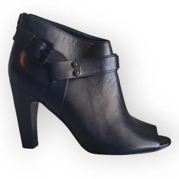 Vince Camuto Nikoletta Black Leather Peep-Toe Ankle Boots 6.5M