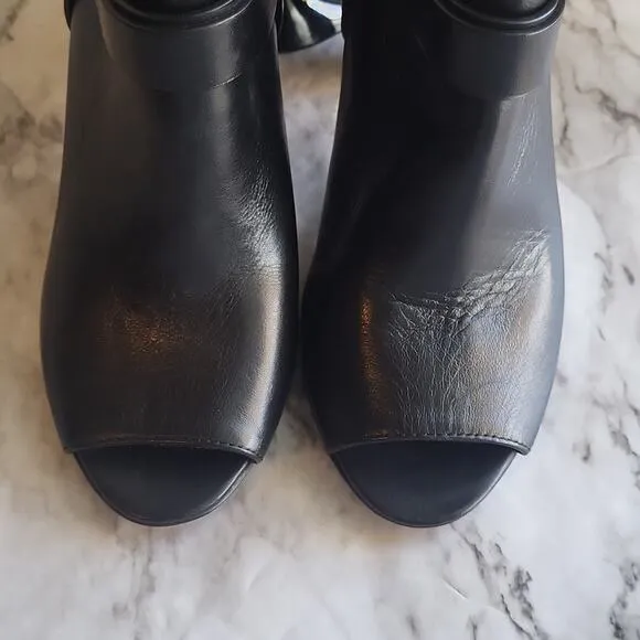 Vince Camuto Nikoletta Black Leather Peep-Toe Ankle Boots 6.5M