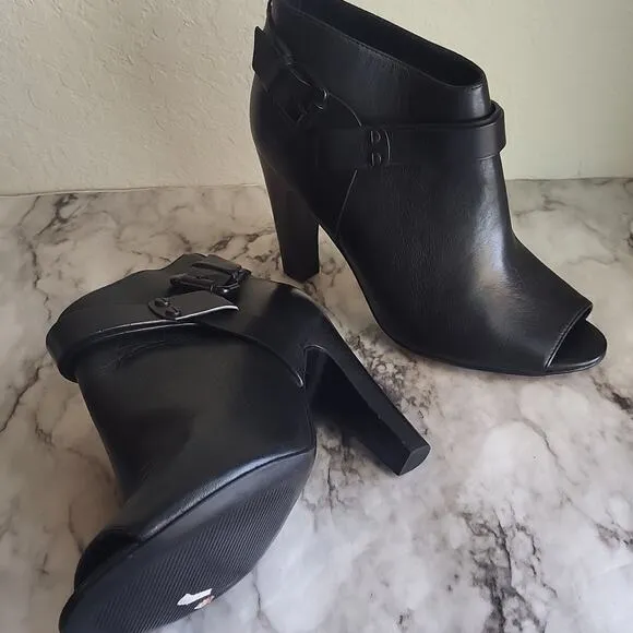 Vince Camuto Nikoletta Black Leather Peep-Toe Ankle Boots 6.5M