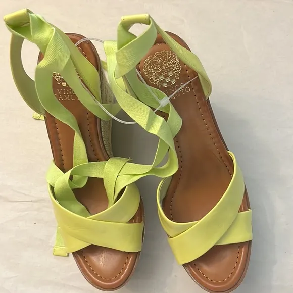 Vince Camuto Pharrah Leather Ankle Tie Espadrille Platform Wedge Sandals