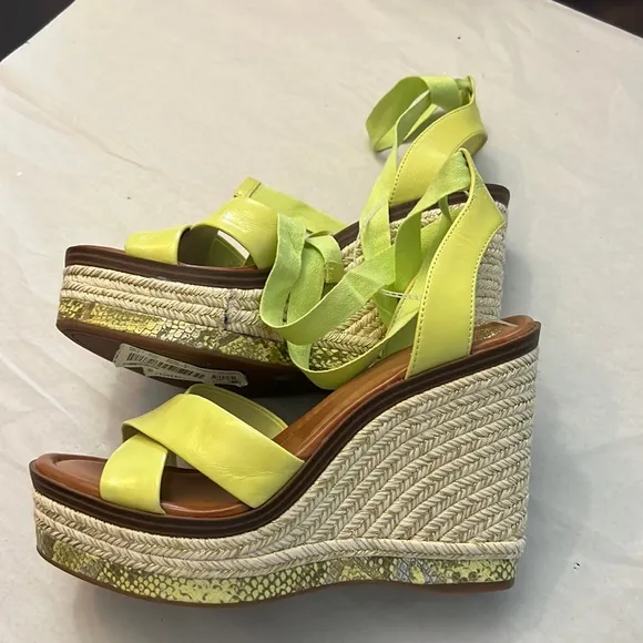 Vince Camuto Pharrah Leather Ankle Tie Espadrille Platform Wedge Sandals